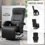 Fauteuil inclinable en polyuréthane avec repose-pieds, chaise longue avec dossier réglable à 135°, base pivotante en bois, siège et accoudoirs rembourrés pour salon