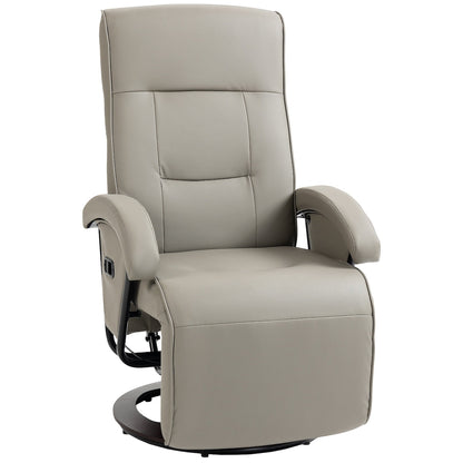 Fauteuil inclinable en polyuréthane avec repose-pieds, chaise longue avec dossier réglable à 135°, base pivotante en bois, siège et accoudoirs rembourrés pour salon