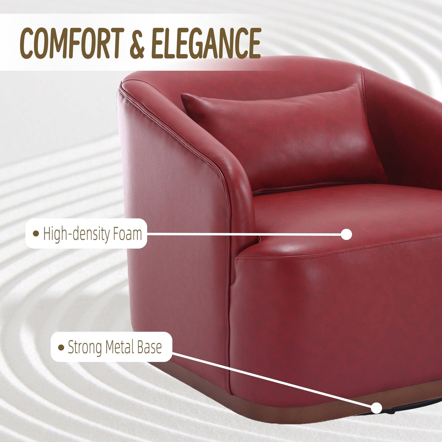Fauteuil pivotant en polyuréthane, fauteuil club rotatif à 360 degrés pour salon ou détente, fauteuil d'appoint confortable avec base en métal