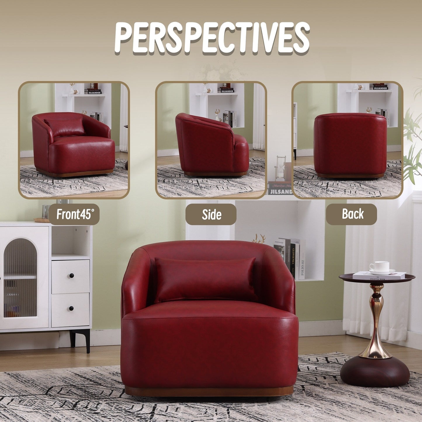 Fauteuil pivotant en polyuréthane, fauteuil club rotatif à 360 degrés pour salon ou détente, fauteuil d'appoint confortable avec base en métal