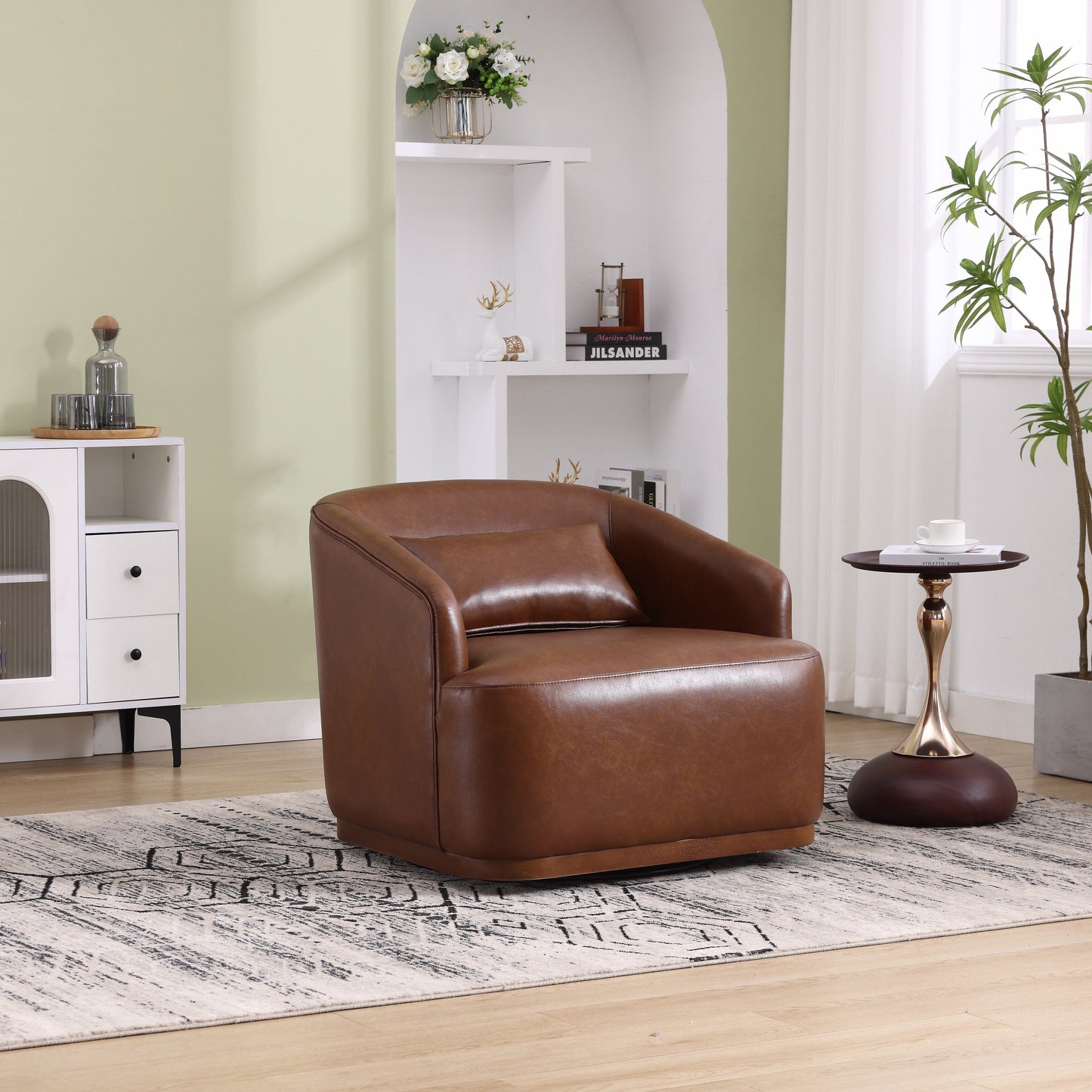 Fauteuil pivotant en polyuréthane, fauteuil club rotatif à 360 degrés pour salon ou détente, fauteuil d'appoint confortable avec base en métal