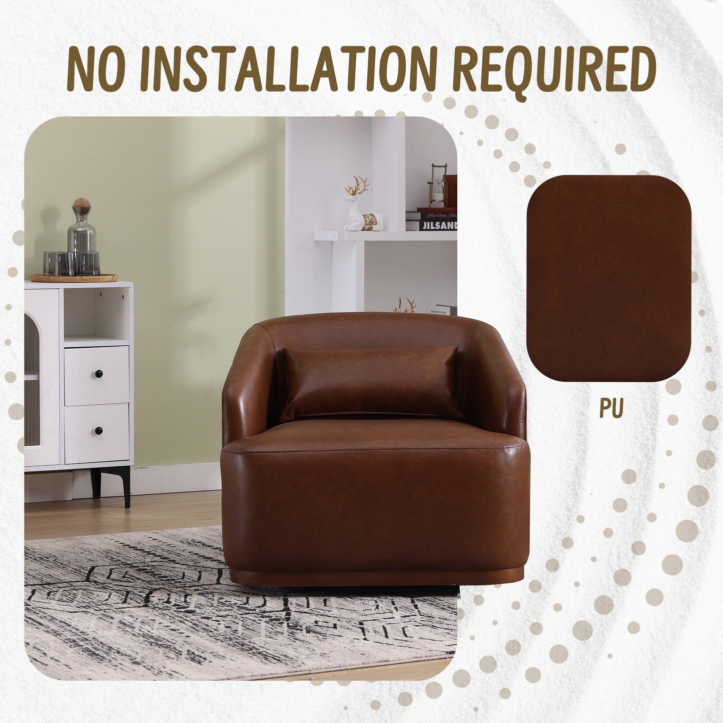 Fauteuil pivotant en polyuréthane, fauteuil club rotatif à 360 degrés pour salon ou détente, fauteuil d'appoint confortable avec base en métal