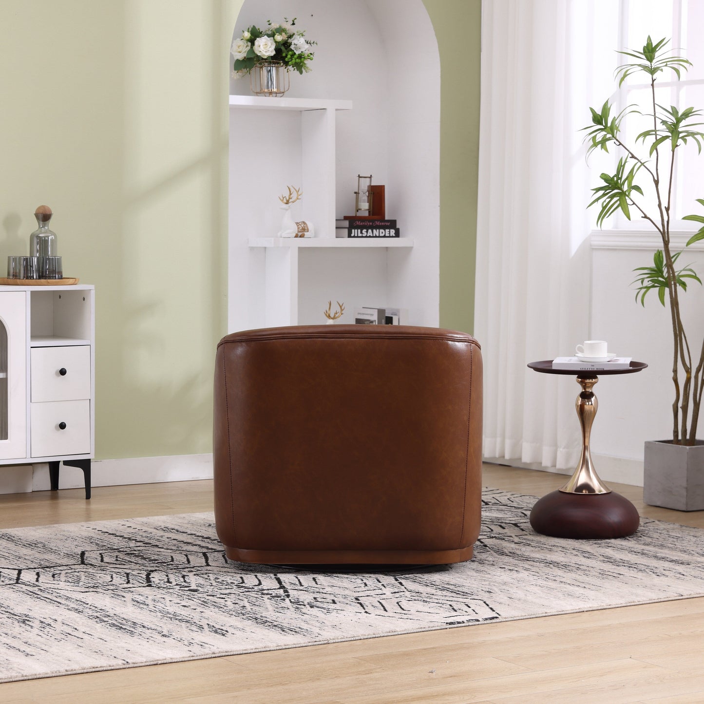 Fauteuil pivotant en polyuréthane, fauteuil club rotatif à 360 degrés pour salon ou détente, fauteuil d'appoint confortable avec base en métal