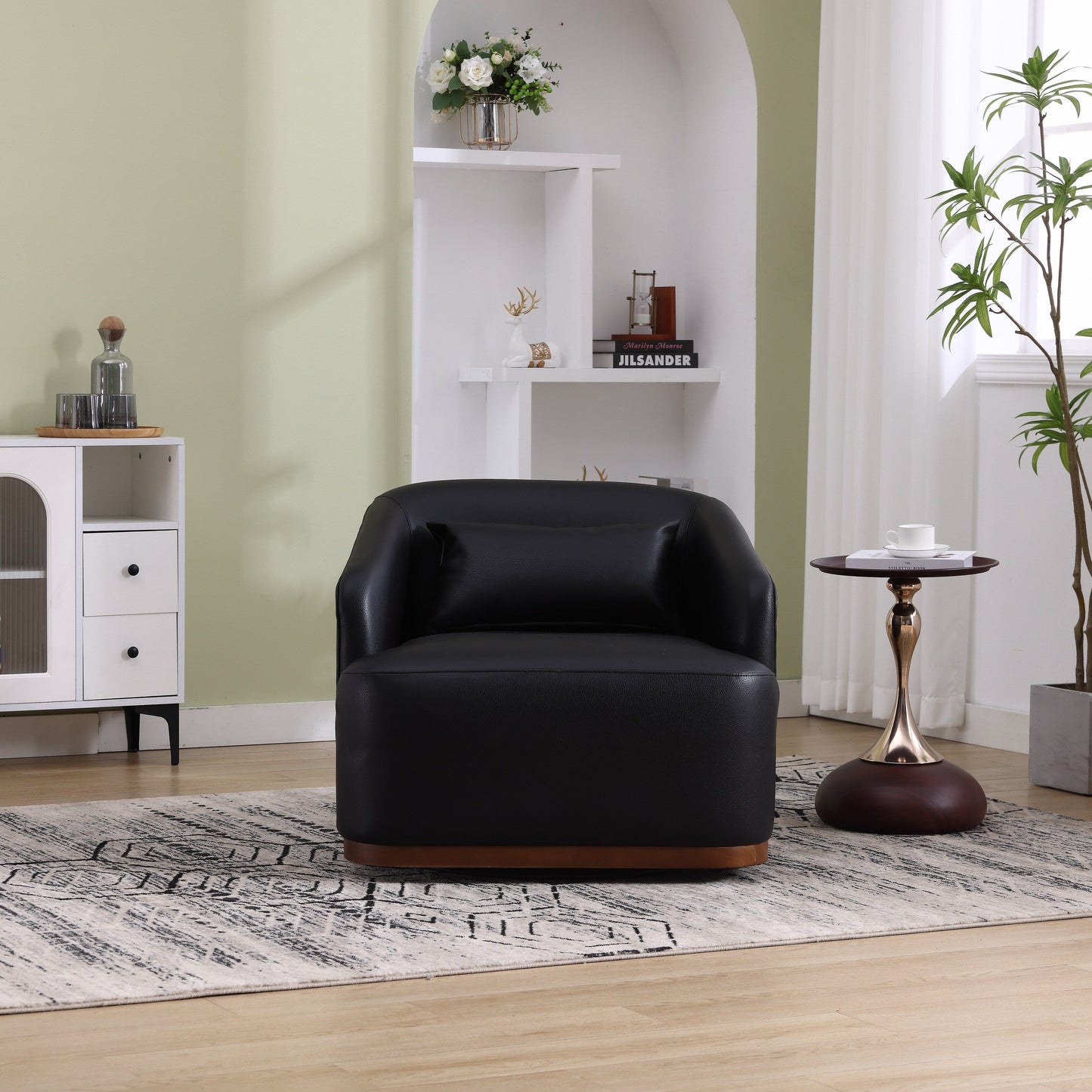 Fauteuil pivotant en polyuréthane, fauteuil club rotatif à 360 degrés pour salon ou détente, fauteuil d'appoint confortable avec base en métal