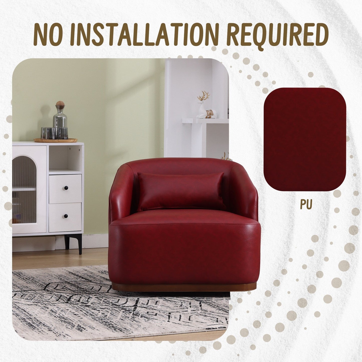 Fauteuil pivotant en polyuréthane, fauteuil club rotatif à 360 degrés pour salon ou détente, fauteuil d'appoint confortable avec base en métal