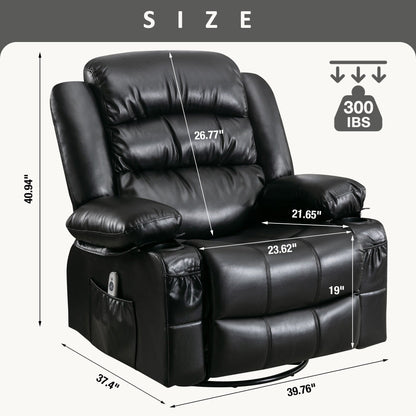 Fauteuil inclinable de massage pivotant en polyuréthane avec port de charge USB, 2 porte-gobelets et poche latérale