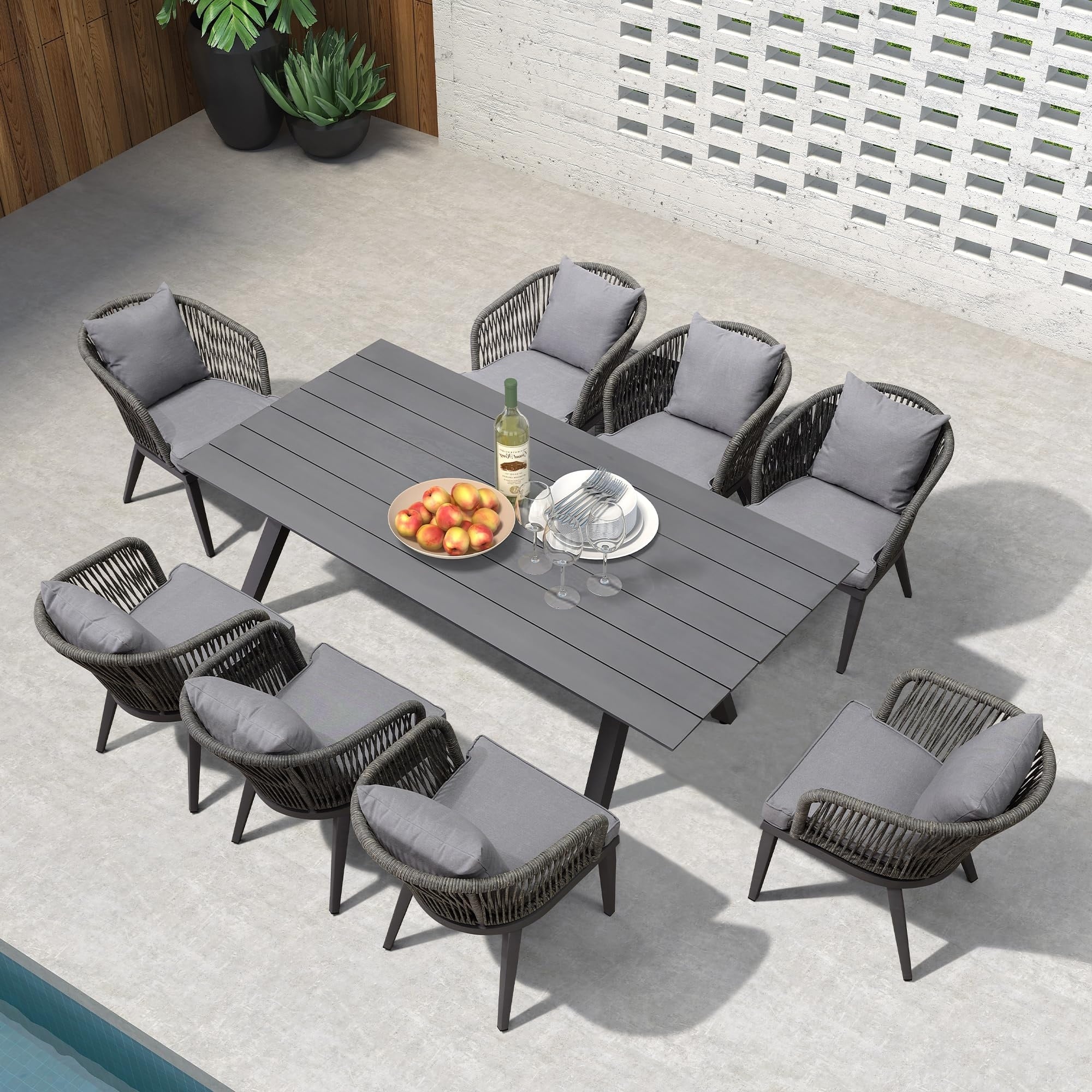 Ensemble de salle à manger de patio PURPLE LEAF 7-11, table avec cadre en aluminium et chaises en osier