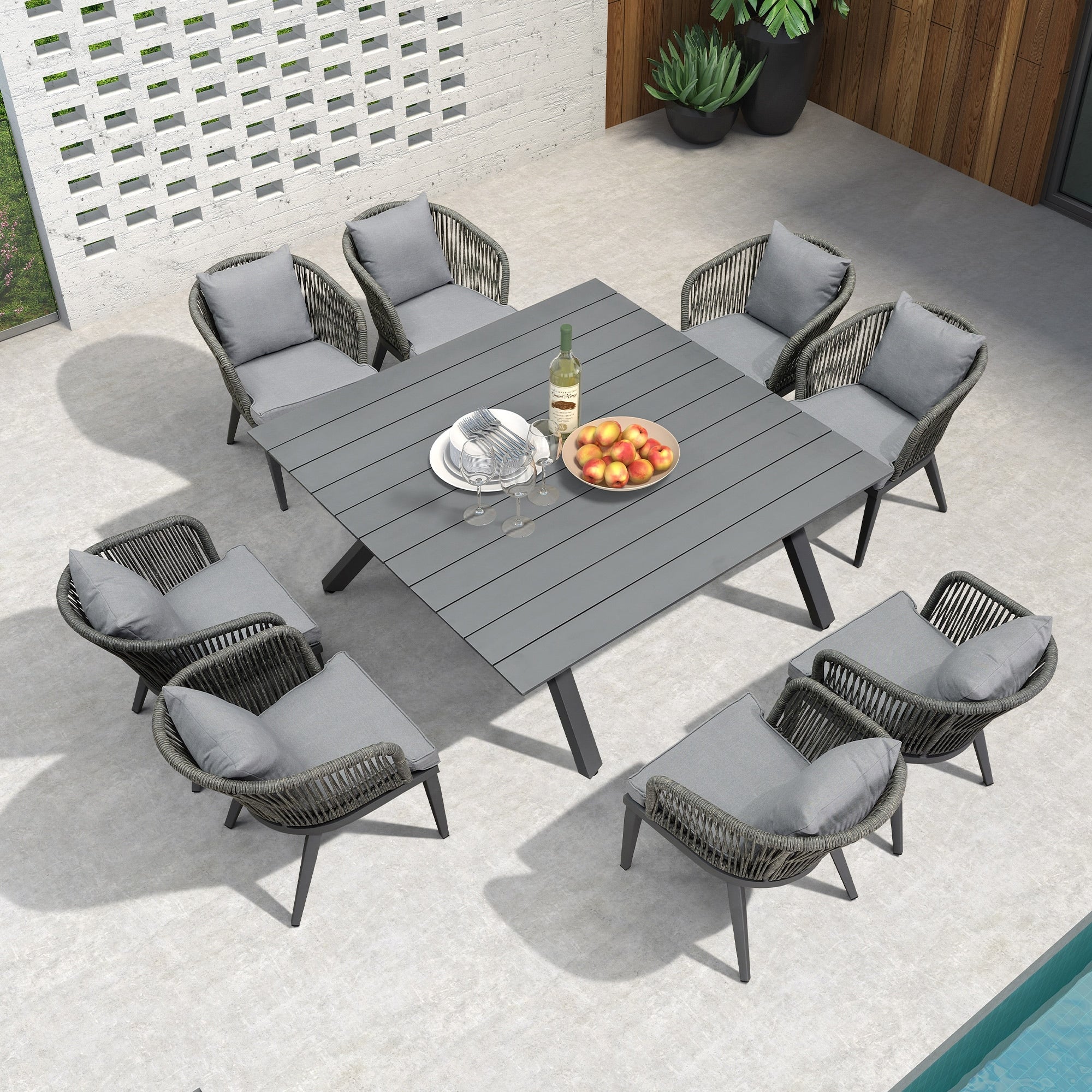 Ensemble de salle à manger de patio PURPLE LEAF 7-11, table avec cadre en aluminium et chaises en osier