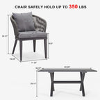 Ensemble de salle à manger de patio PURPLE LEAF 7-11, table avec cadre en aluminium et chaises en osier