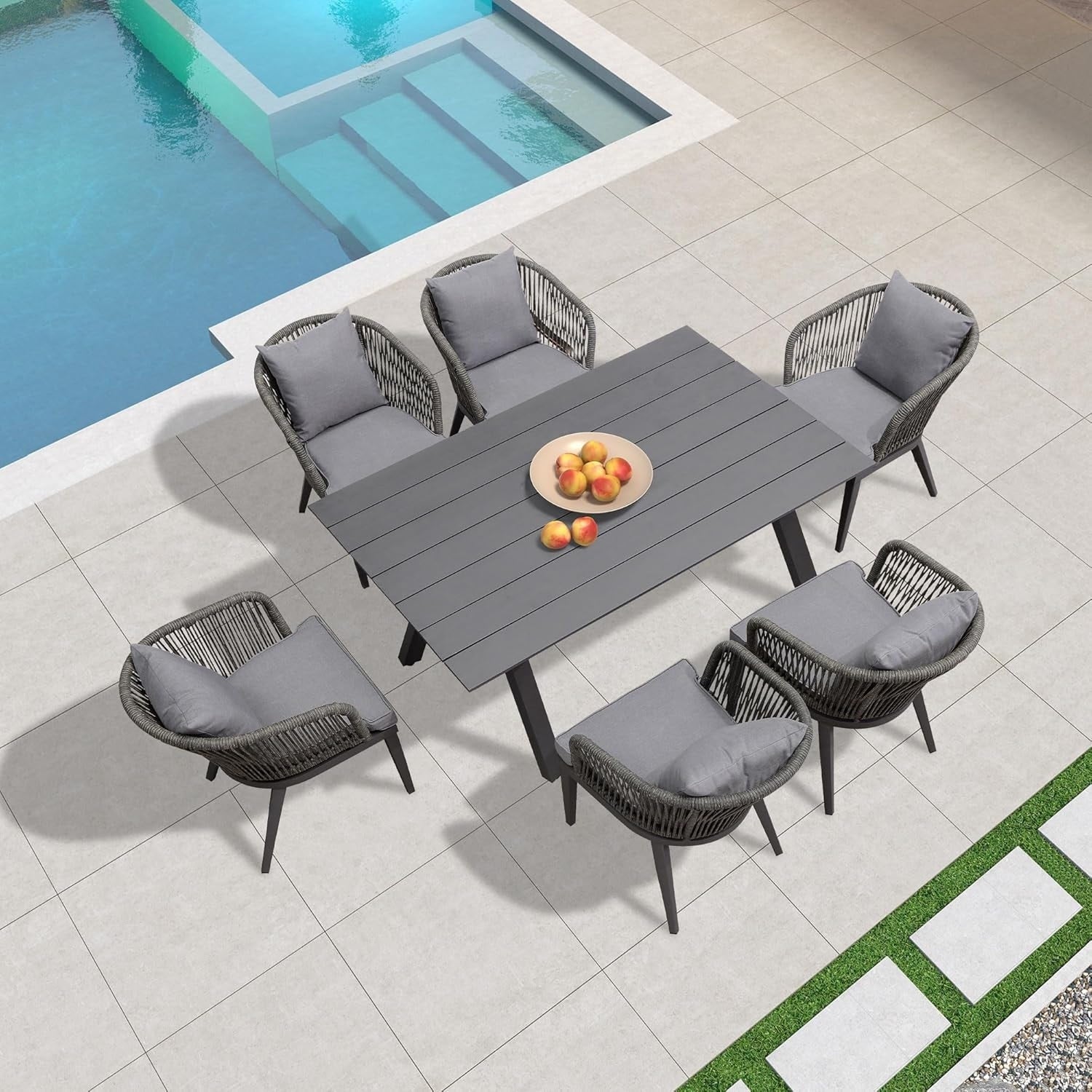 Ensemble de salle à manger de patio PURPLE LEAF 7-11, table avec cadre en aluminium et chaises en osier