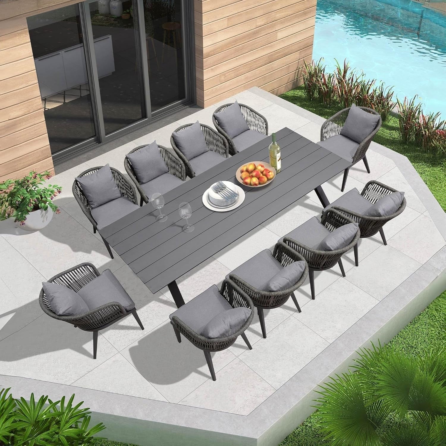 Ensemble de salle à manger de patio PURPLE LEAF 7-11, table avec cadre en aluminium et chaises en osier