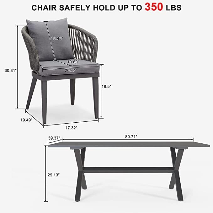 Ensemble de salle à manger de patio PURPLE LEAF 7-11, table avec cadre en aluminium et chaises en osier