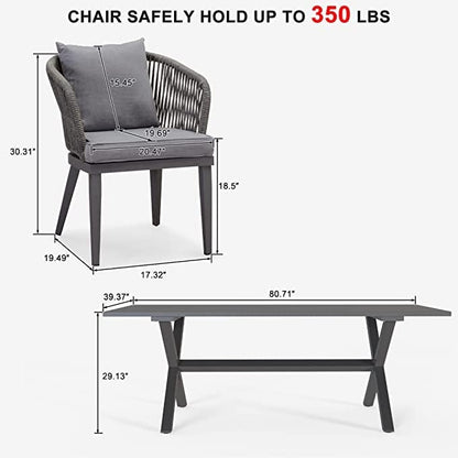Ensemble de salle à manger de patio PURPLE LEAF 7-11, table avec cadre en aluminium et chaises en osier