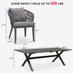 Ensemble de salle à manger de patio PURPLE LEAF 7-11, table avec cadre en aluminium et chaises en osier