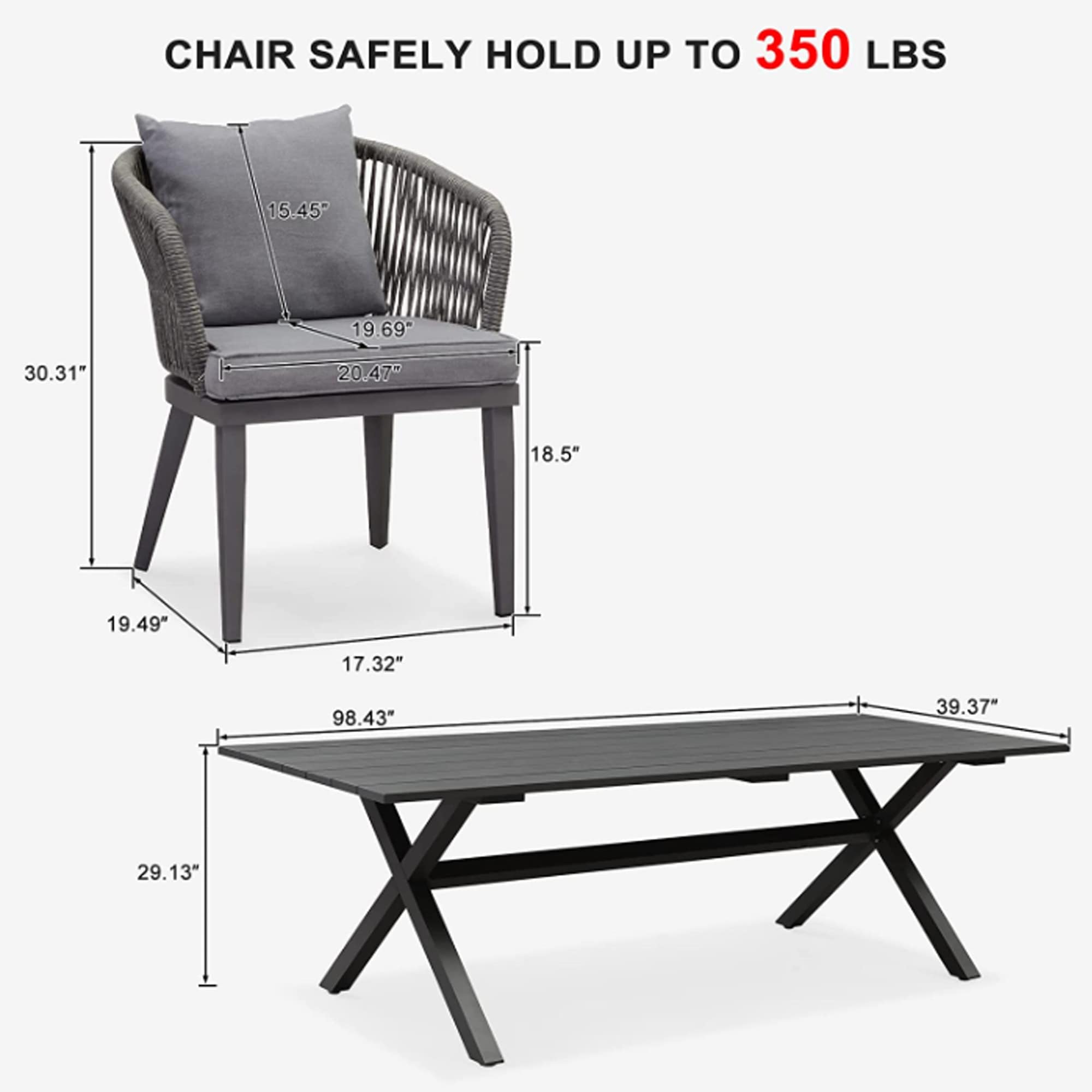 Ensemble de salle à manger de patio PURPLE LEAF 7-11, table avec cadre en aluminium et chaises en osier