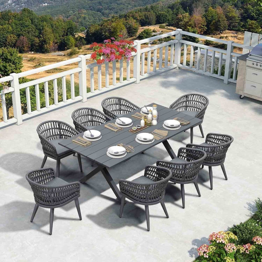 Ensemble de salle à manger d'extérieur en rotin synthétique PURPLE LEAF avec cadre entièrement en aluminium