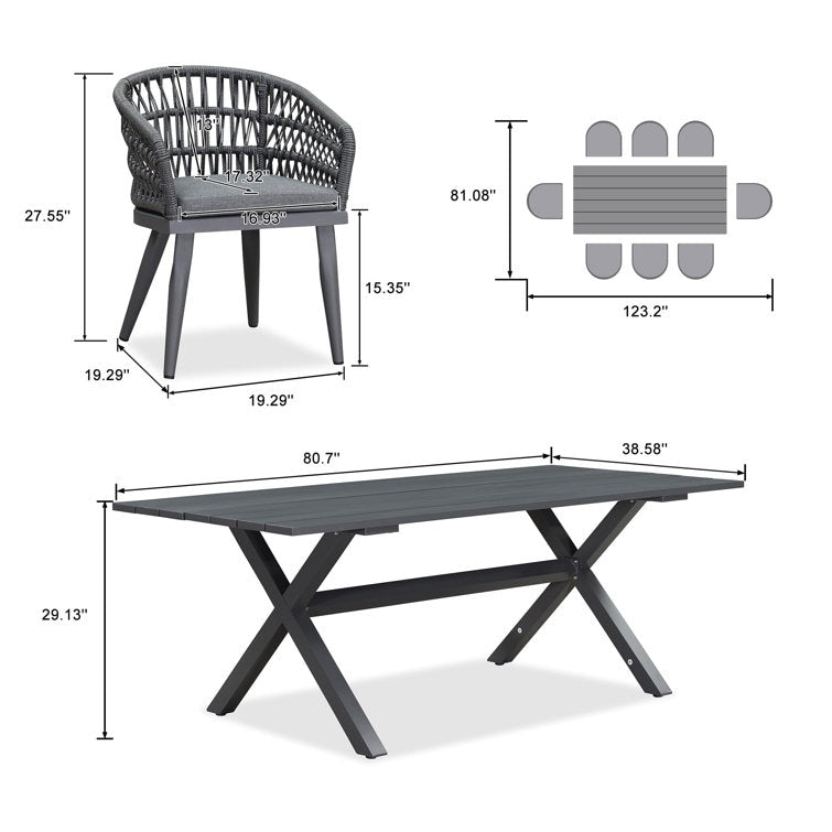 Ensemble de salle à manger d'extérieur en rotin synthétique PURPLE LEAF avec cadre entièrement en aluminium
