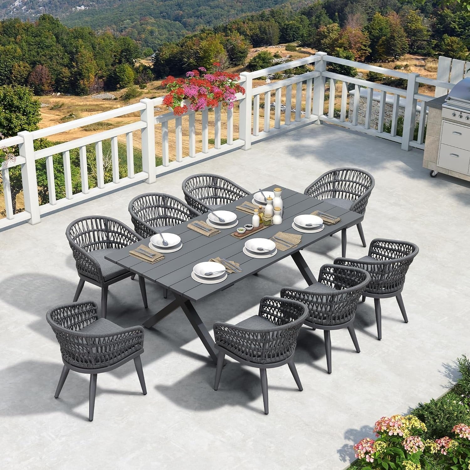 Ensemble de salle à manger d'extérieur en rotin synthétique PURPLE LEAF avec cadre entièrement en aluminium