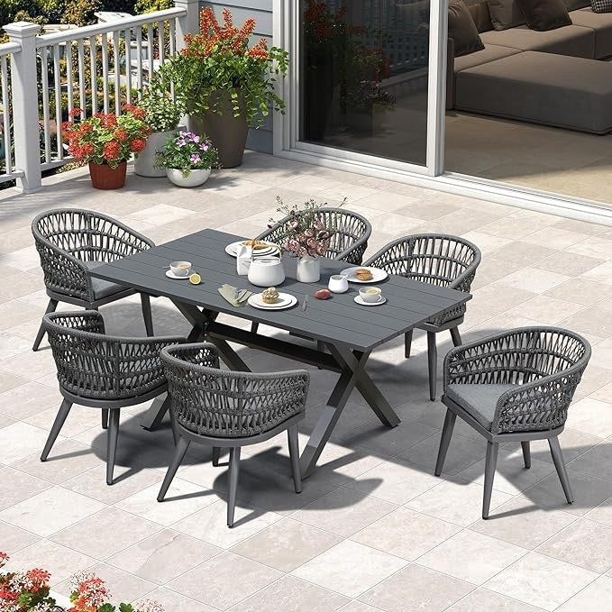 Ensemble de salle à manger d'extérieur en rotin synthétique PURPLE LEAF avec cadre entièrement en aluminium