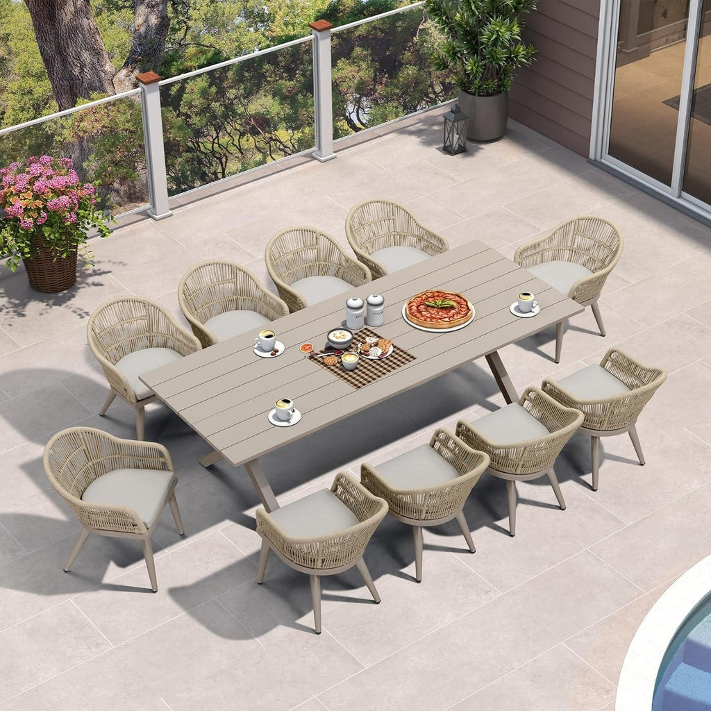 Ensemble de salle à manger de patio 7 pièces PURPLE LEAF avec table à manger carrée en aluminium et chaises en rotin tressé