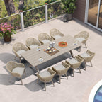 Ensemble de salle à manger de patio 7 pièces PURPLE LEAF avec table à manger carrée en aluminium et chaises en rotin tressé