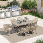 Ensemble de salle à manger de patio 7 pièces PURPLE LEAF avec table à manger carrée en aluminium et chaises en rotin tressé