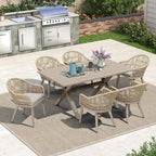 Ensemble de salle à manger de patio 7 pièces PURPLE LEAF avec table à manger carrée en aluminium et chaises en rotin tressé