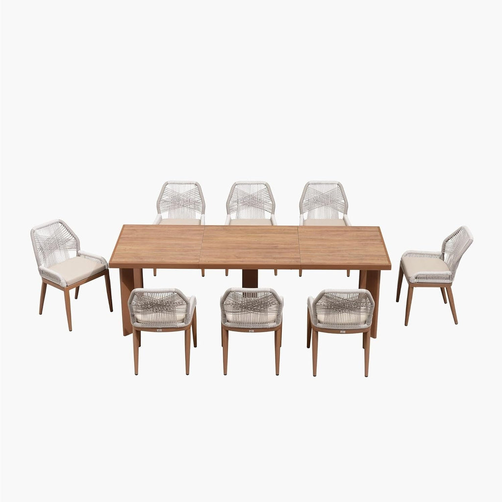 Ensemble de salle à manger PURPLE LEAF, table rectangulaire en métal et chaises en rotin et osier pour porche extérieur, ensembles de meubles d'extérieur modernes
