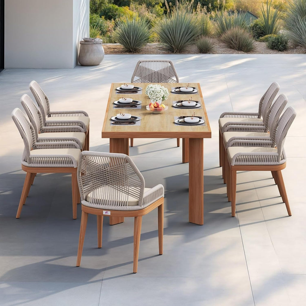 Ensemble de salle à manger PURPLE LEAF, table rectangulaire en métal et chaises en rotin et osier pour porche extérieur, ensembles de meubles d'extérieur modernes