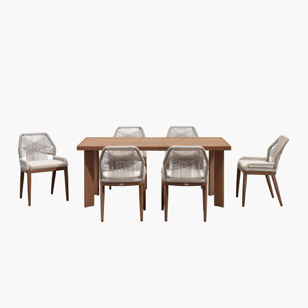 Ensemble de salle à manger PURPLE LEAF, table rectangulaire en métal et chaises en rotin et osier pour porche extérieur, ensembles de meubles d'extérieur modernes