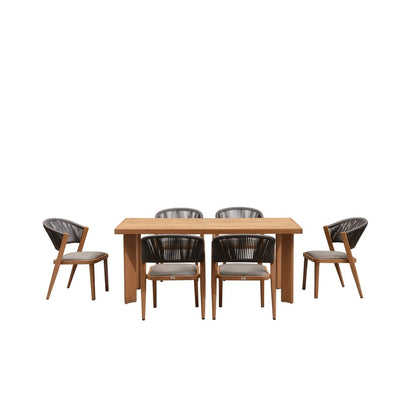 Ensemble de salle à manger d'extérieur PURPLE LEAF, mobilier de jardin en teck et aluminium, table à manger et chaises en osier