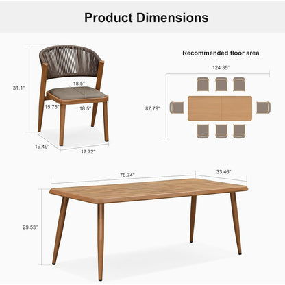 Ensemble de salle à manger d'extérieur PURPLE LEAF, mobilier de jardin en teck et aluminium, table à manger et chaises en osier