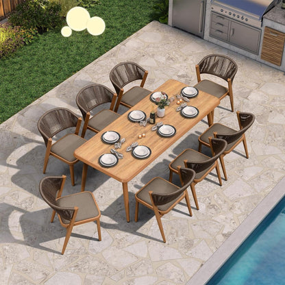 Ensemble de salle à manger d'extérieur PURPLE LEAF, mobilier de jardin en teck et aluminium, table à manger et chaises en osier