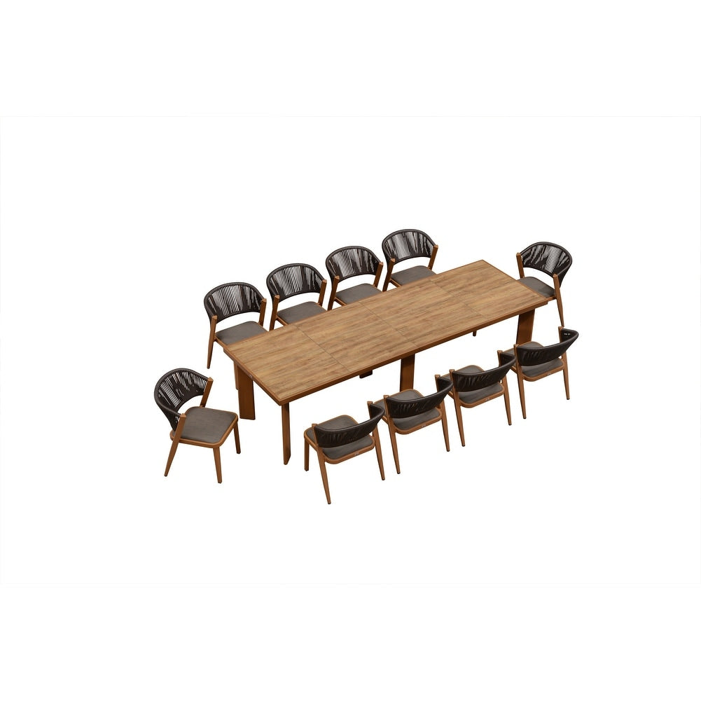 Ensemble de salle à manger d'extérieur PURPLE LEAF, mobilier de jardin en teck et aluminium, table à manger et chaises en osier