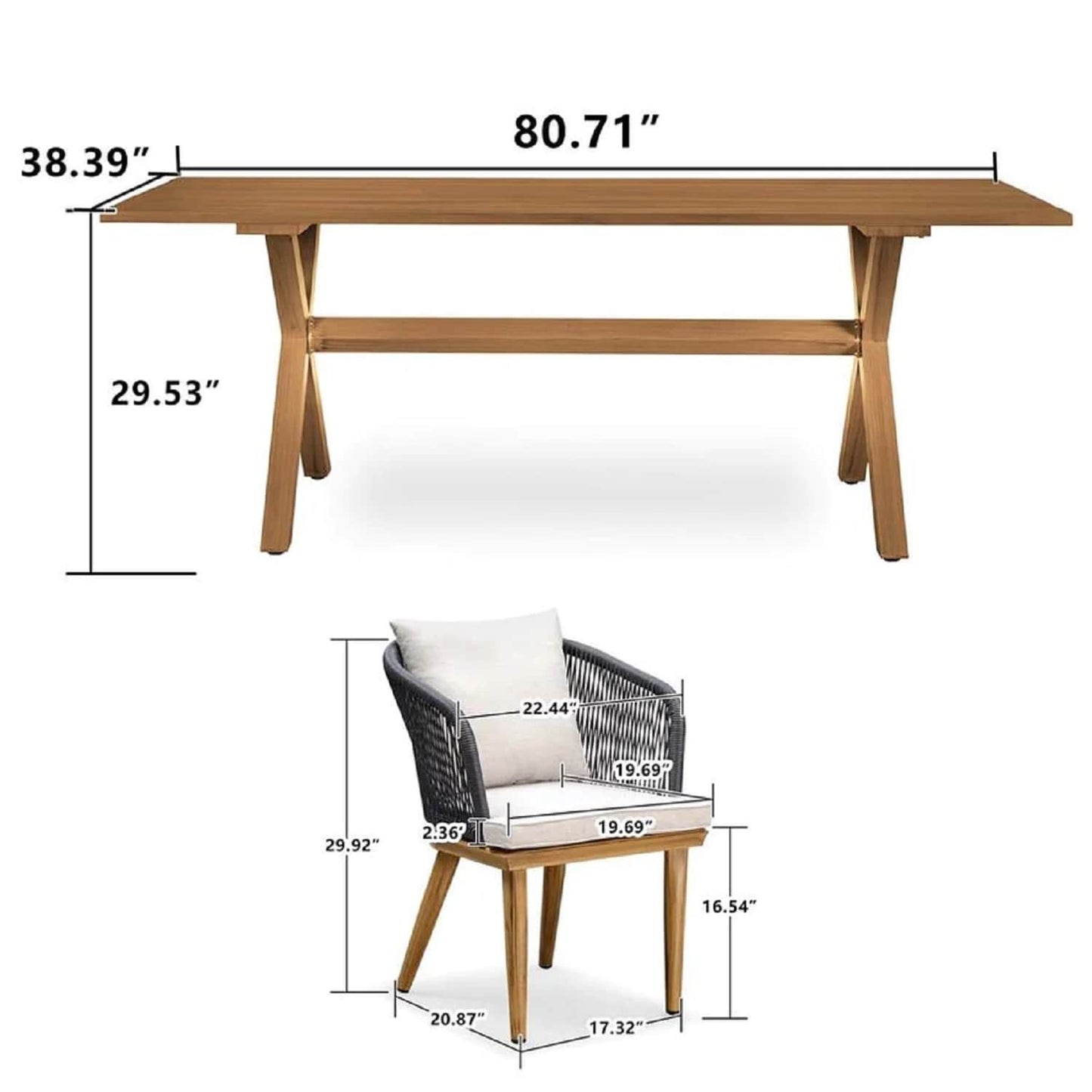 Ensemble de salle à manger d'extérieur PURPLE LEAF pour terrasse de jardin, table et chaises en osier - 11 pièces