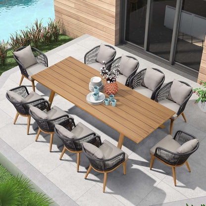 Ensemble de salle à manger d'extérieur PURPLE LEAF pour terrasse de jardin, table et chaises en osier - 11 pièces