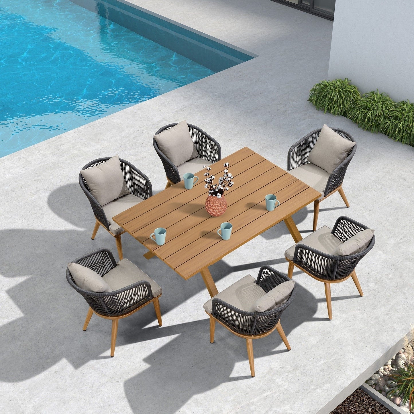 Ensemble de salle à manger d'extérieur PURPLE LEAF pour terrasse de jardin, table et chaises en osier - 11 pièces
