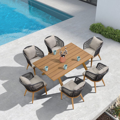 Ensemble de salle à manger d'extérieur PURPLE LEAF pour terrasse de jardin, table et chaises en osier - 11 pièces