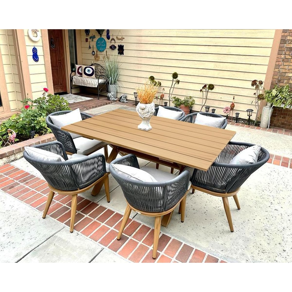 Ensemble de salle à manger d'extérieur PURPLE LEAF pour terrasse de jardin, table et chaises en osier - 11 pièces