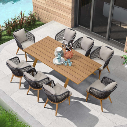 Ensemble de salle à manger d'extérieur PURPLE LEAF pour terrasse de jardin, table et chaises en osier - 11 pièces