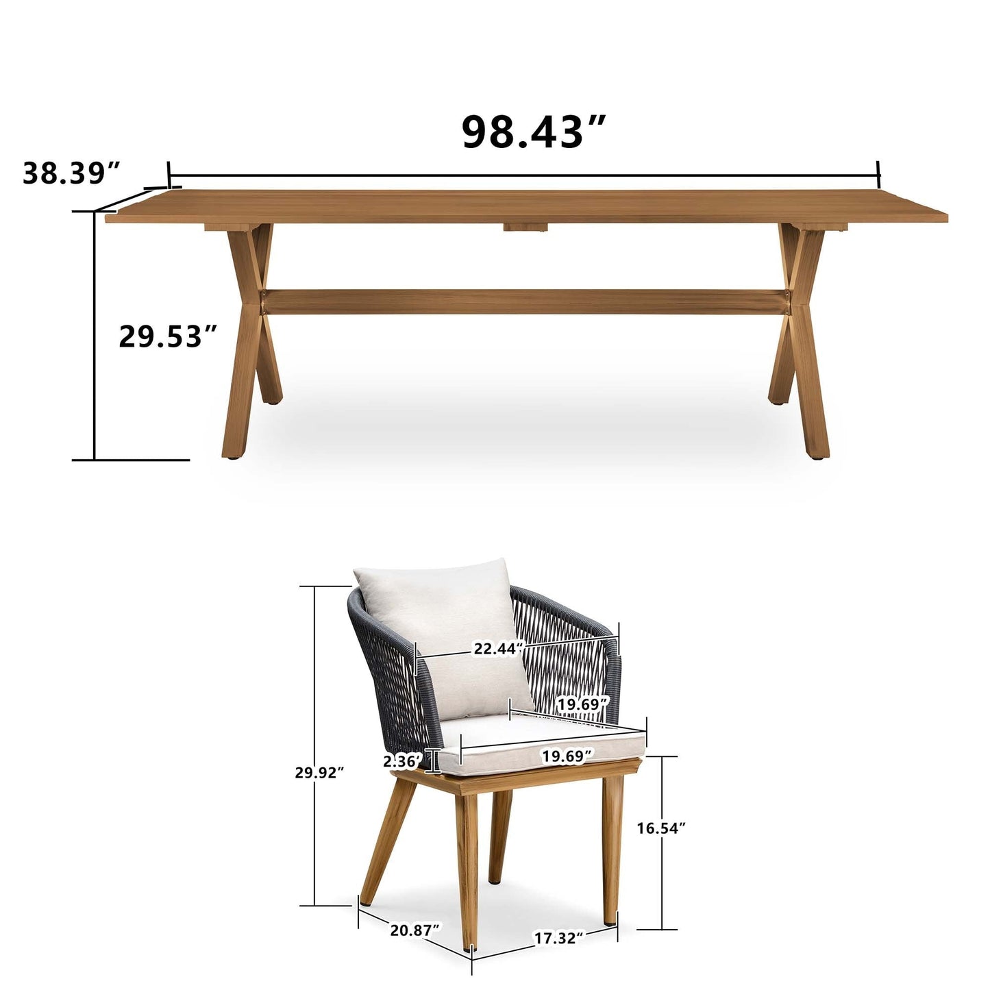 Ensemble de salle à manger d'extérieur PURPLE LEAF pour terrasse de jardin, table et chaises en osier - 11 pièces