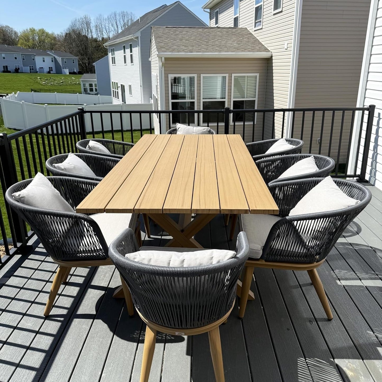 Ensemble de salle à manger d'extérieur PURPLE LEAF pour terrasse de jardin, table et chaises en osier - 11 pièces