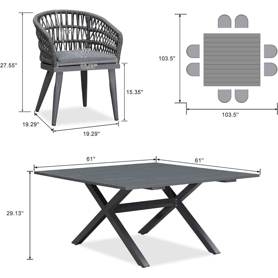 Ensemble de salle à manger d'extérieur en rotin synthétique PURPLE LEAF avec cadre entièrement en aluminium