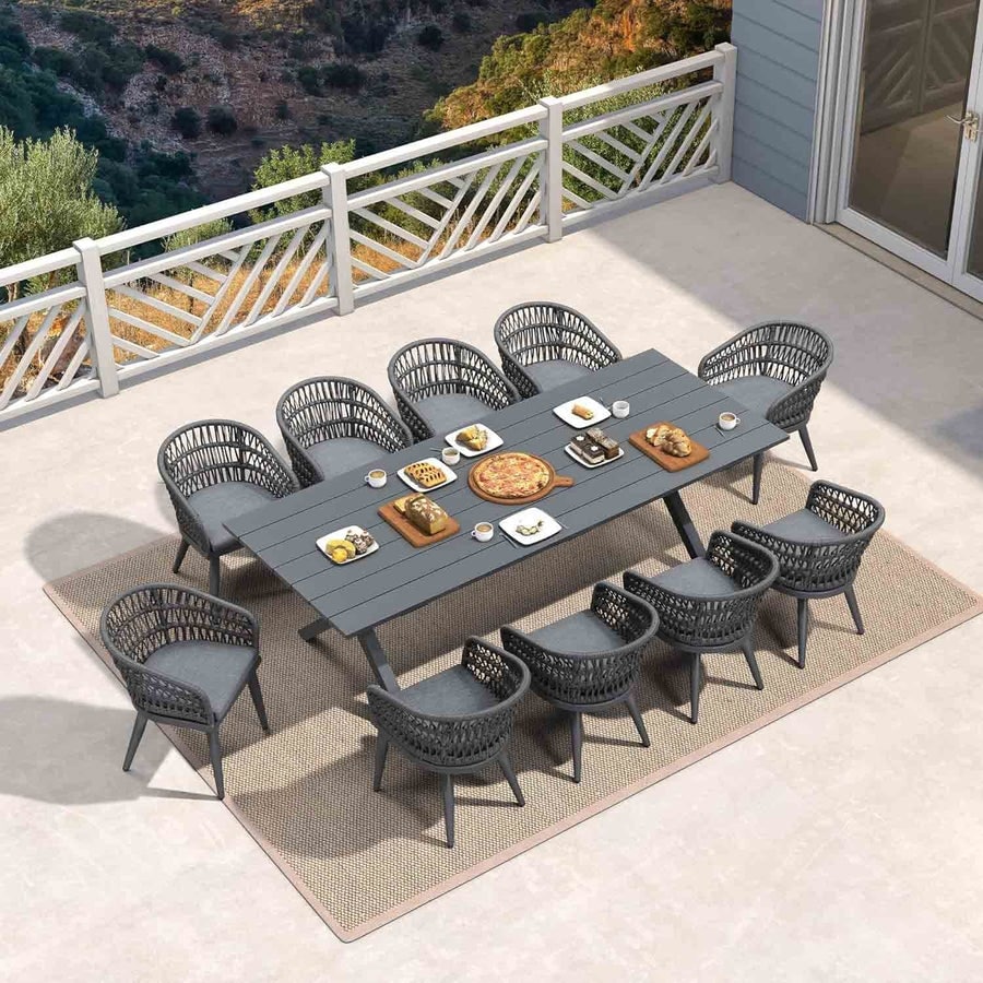 Ensemble de salle à manger d'extérieur en rotin synthétique PURPLE LEAF avec cadre entièrement en aluminium