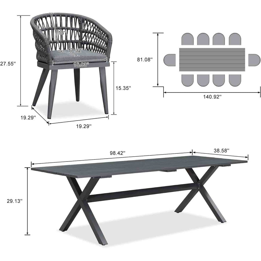 Ensemble de salle à manger d'extérieur en rotin synthétique PURPLE LEAF avec cadre entièrement en aluminium