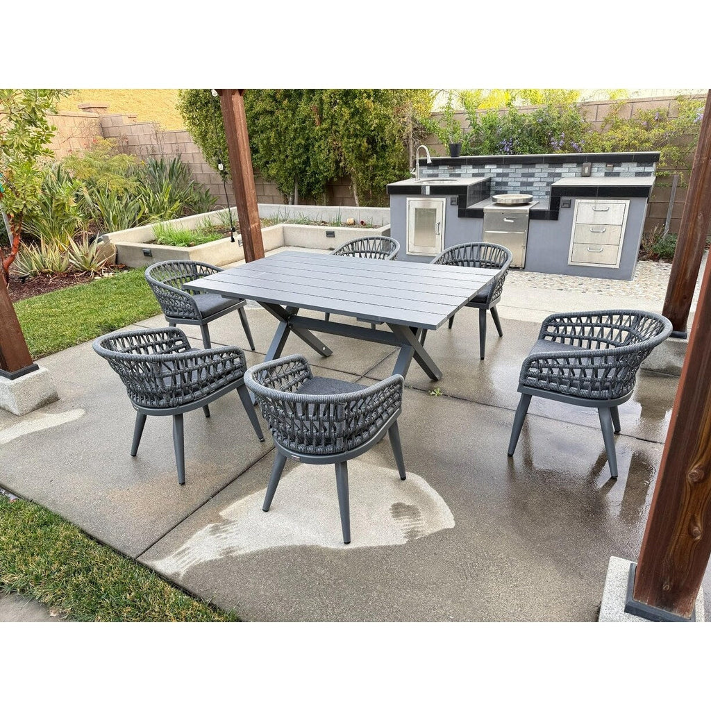 Ensemble de salle à manger d'extérieur en rotin synthétique PURPLE LEAF avec cadre entièrement en aluminium