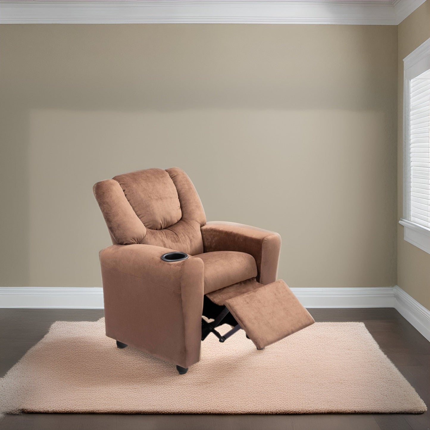 Fauteuil inclinable en PVC pour enfants avec fonction d'inclinaison par poussée, porte-gobelet et repose-pieds confortable