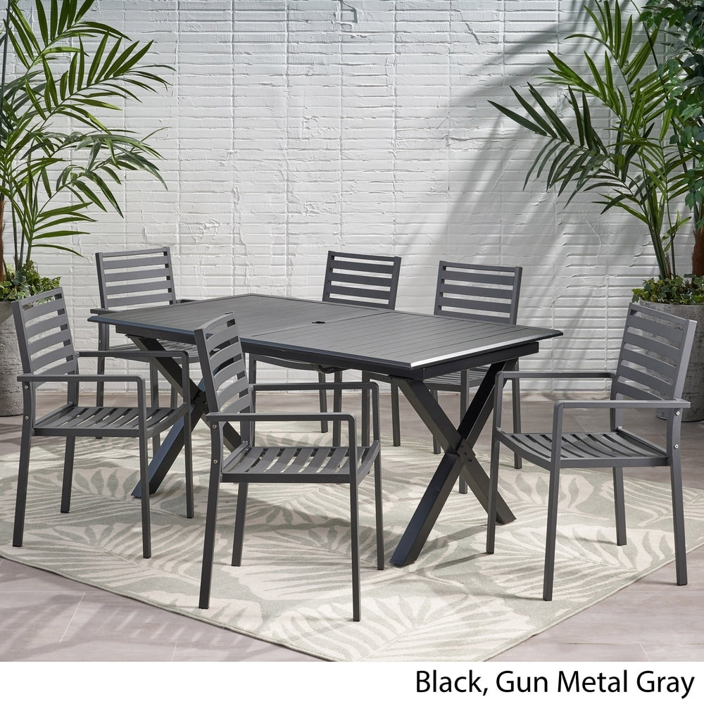 Ensemble de salle à manger d'extérieur Pabara moderne en aluminium 6 places avec table extensible par Christopher Knight Home