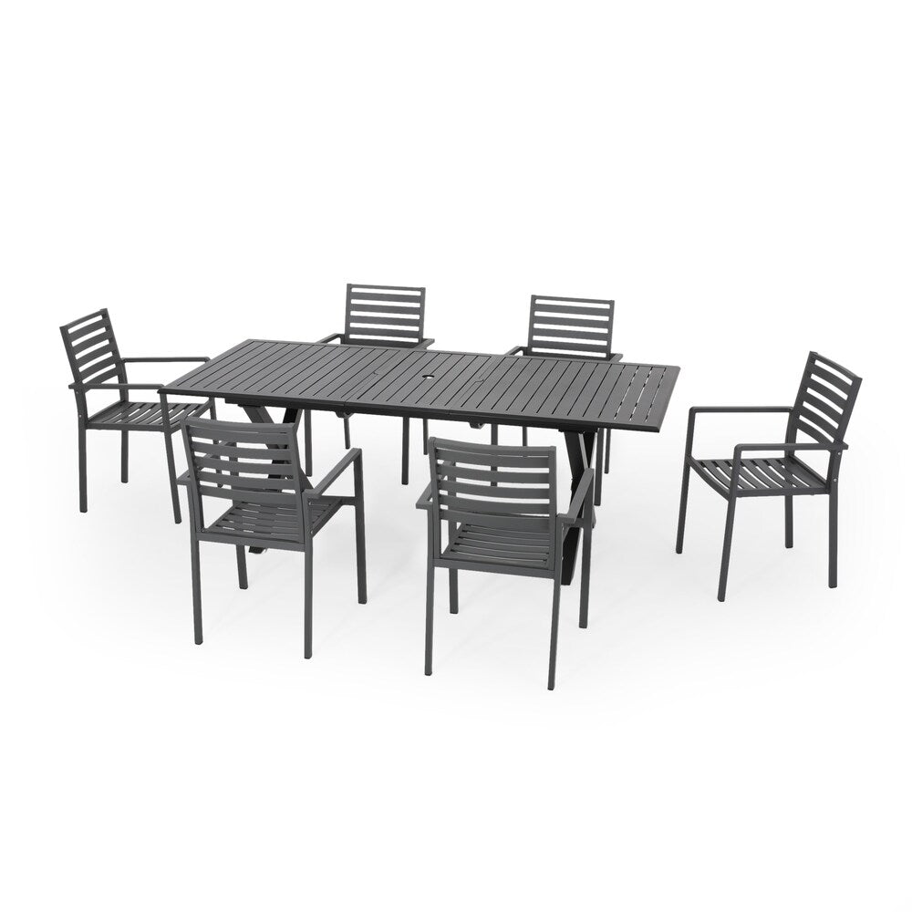 Ensemble de salle à manger d'extérieur Pabara moderne en aluminium 6 places avec table extensible par Christopher Knight Home
