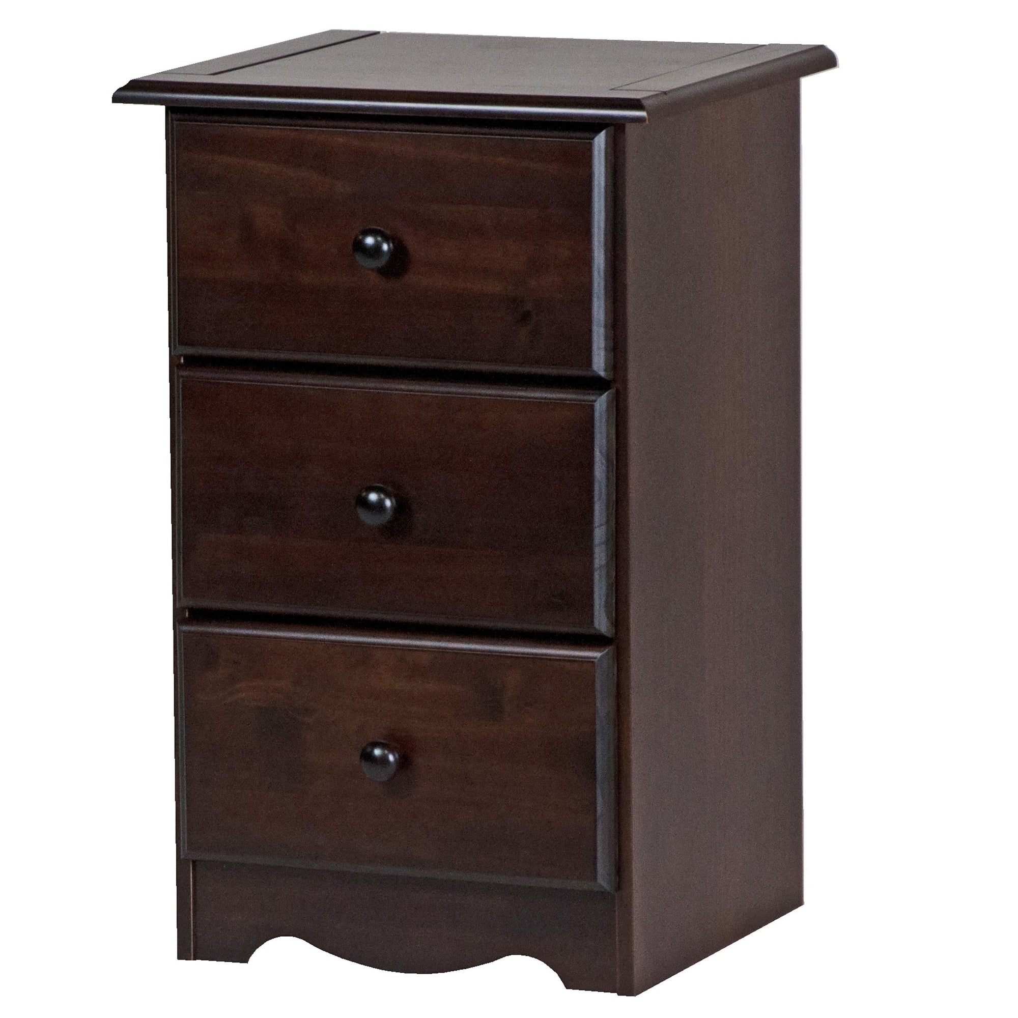 Table de chevet 3 tiroirs 100 % bois massif avec boutons en métal ou en bois de Palace Imports